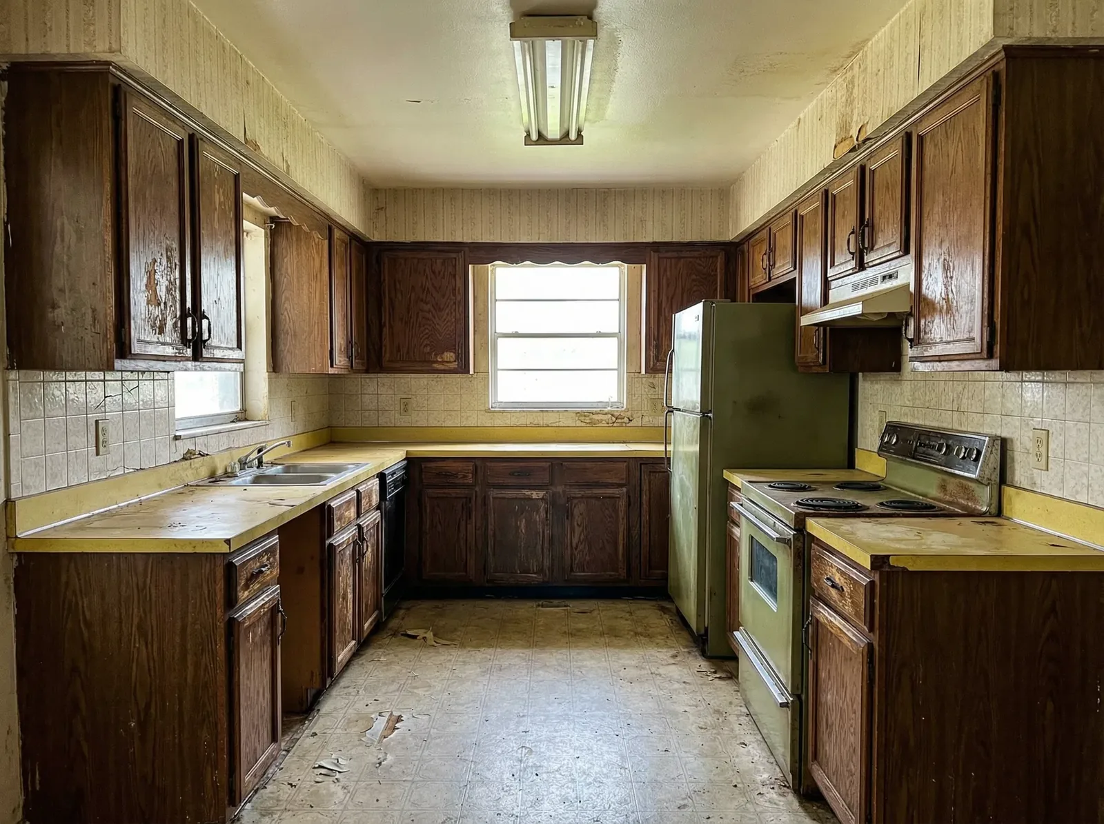 Outdated kitchen shown as a before-renovation example